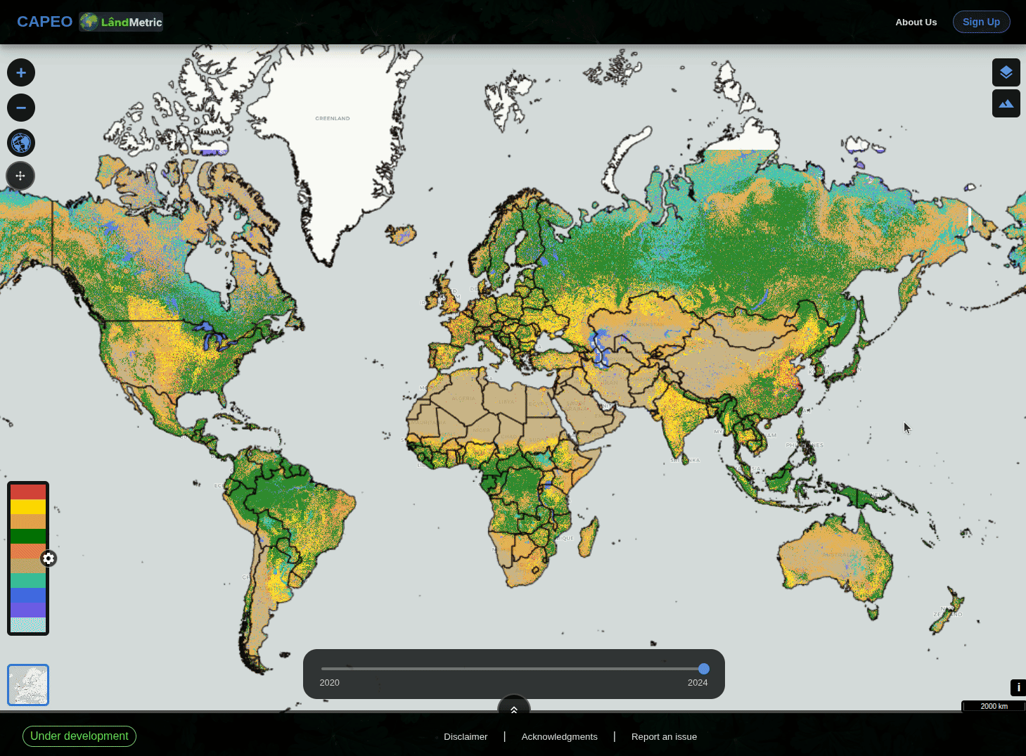 Area comparison on the Land Cover map
